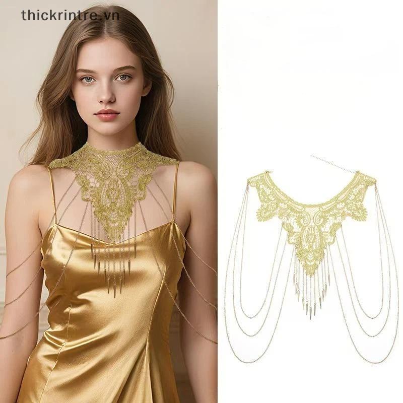 Dây chuyền ren vàng nhiều lớp, thiết kế thời trang và thanh lịch cho phụ kiện nữ