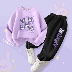 Dễ Thương Kuromi Hoạt Hình Trẻ Em Áo Khoác Bộ Dài Tay Top Jogger Đáy Trang Phục Thường Ngày