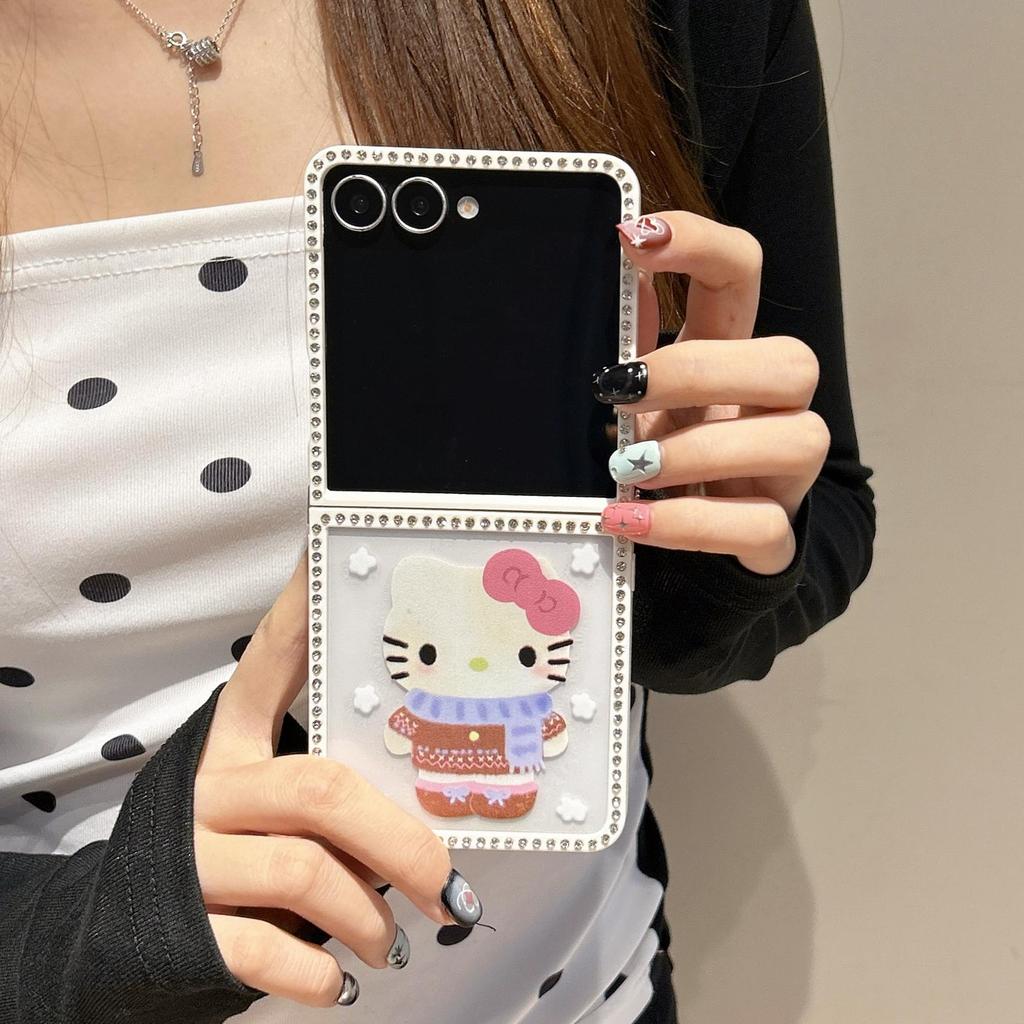 Kim Cương Bông Tuyết Khăn KT Ốp Lưng Điện Thoại Thích Hợp Cho Samsung Galaxy ZFlip7 zflip6 Vỏ Cứng Gấp Cho Z Flip 7 6 5 4 5G PuraX N3Flip MixFlip 2 Vỏ Bảo Vệ