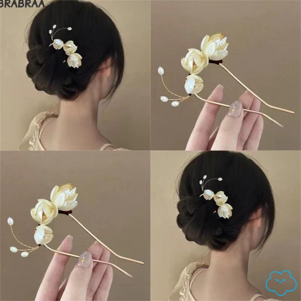 Kẹp tóc hợp kim mộc lan với thiết kế hoa văn thanh lịch hình chữ U, phù hợp trang trí mái tóc
