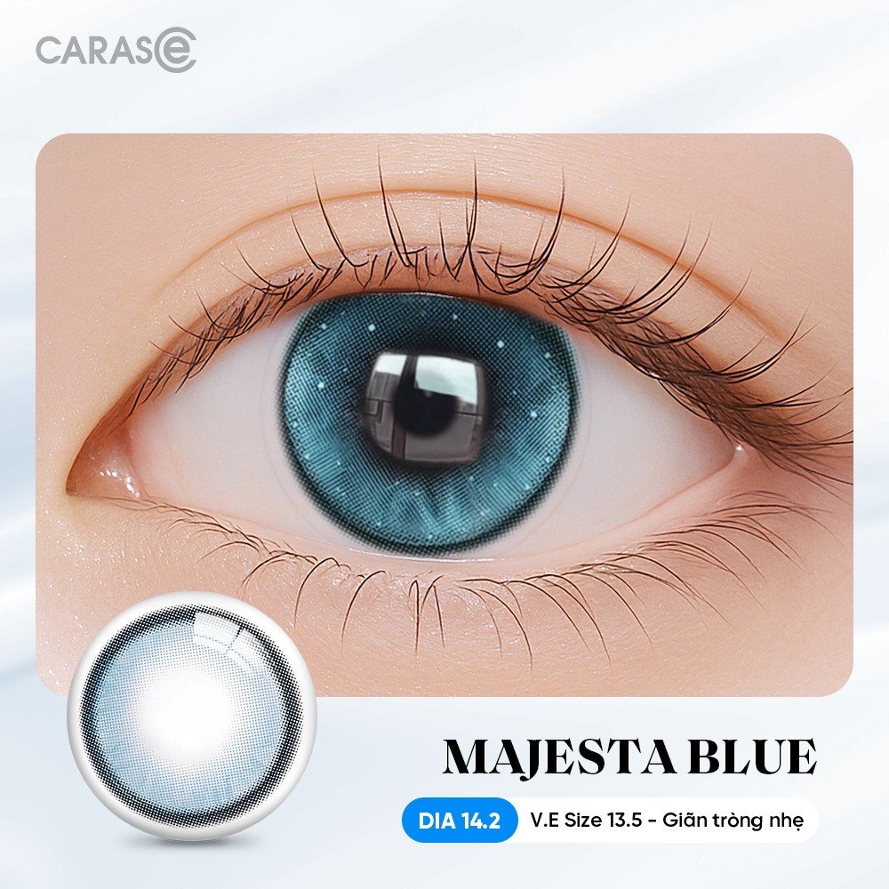 [1 chiếc] Kính áp tròng khoá ẩm 8H 1 Ngày Màu Xanh Dương Nhũ CARASE, Lens cận MAJESTA BLUE