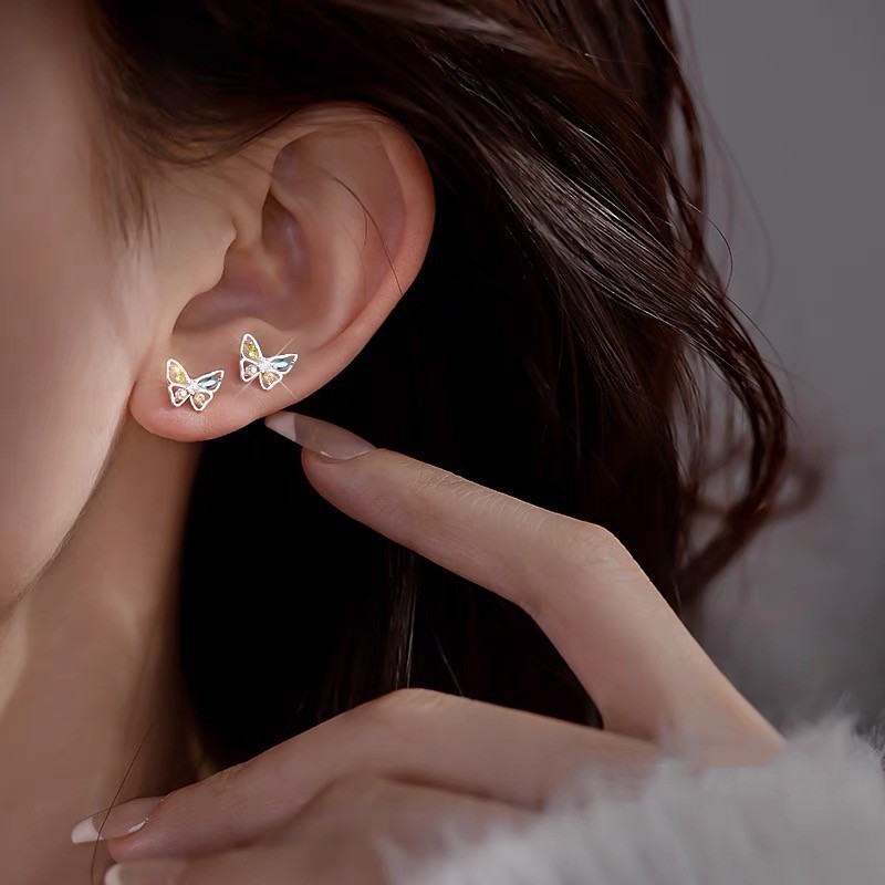 Bông tai bướm đầy màu sắc bạc s999