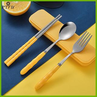 PTFU 3 Đũa Thìa Nĩa Bộ Đồ Ăn Di Động Bằng Thép Không Gỉ Có Thể Tái Sử Dụng Du Lịch Dã Ngoại Dao Kéo Có Hộp Mới