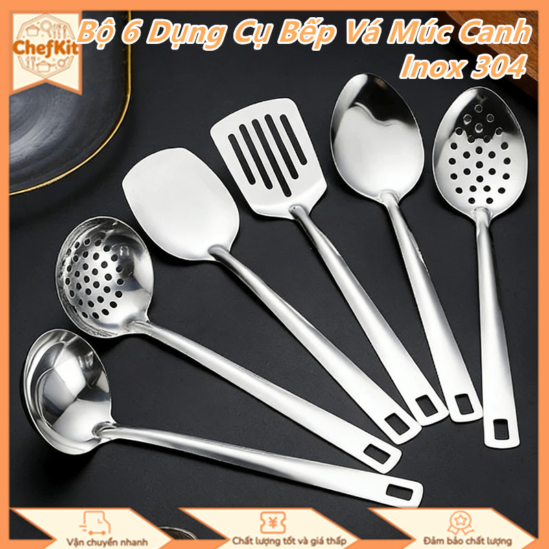 Bộ 6 Dụng Cụ Bếp Vá Múc Canh Inox 304,Chống Gỉ Và Bền,Cách Nhiệt Chống ...
