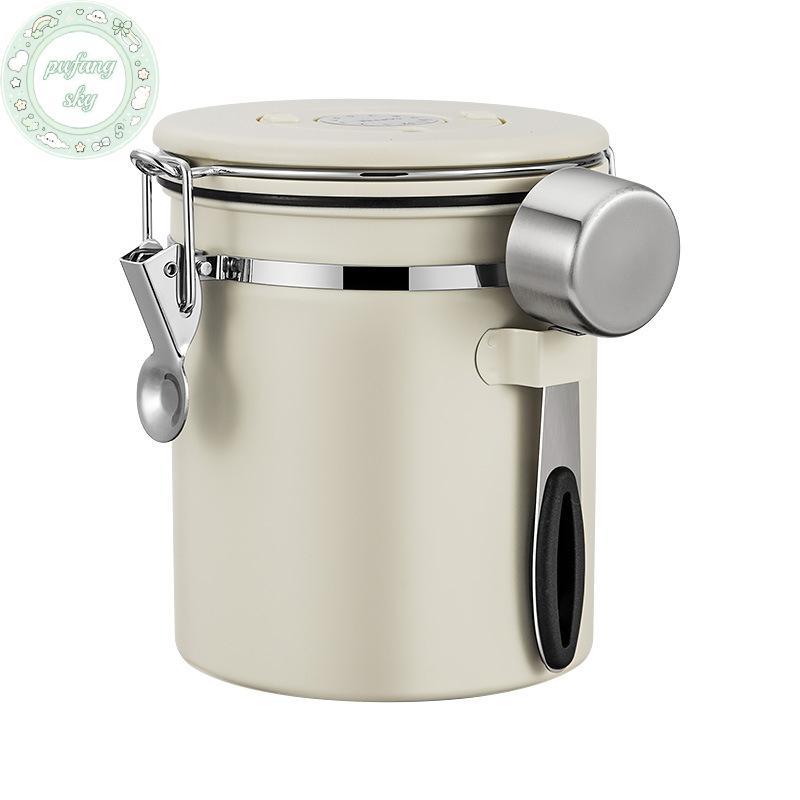 Hộp đựng cà phê PUSKY kín khí Van một chiều bằng thép không gỉ Hộp đựng thực phẩm nhà bếp có ngày trao đổi và muỗng cho xay cà phê 1.2 1.5 1.8L VN