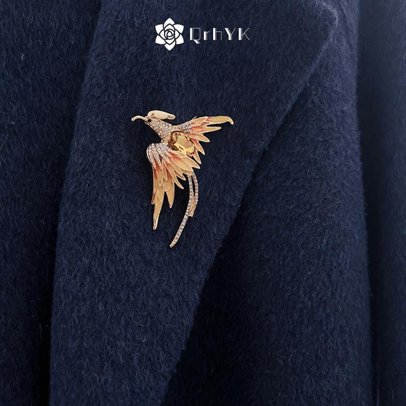 QrhYK Pha Lê Men Phượng Hoàng Chim Thổ Cẩm Động Vật Pin Dành Cho Nữ 5 Màu Men Bay Làm Đẹp Chim Đảng Văn Phòng Cài Áo Quà Tặng Mới