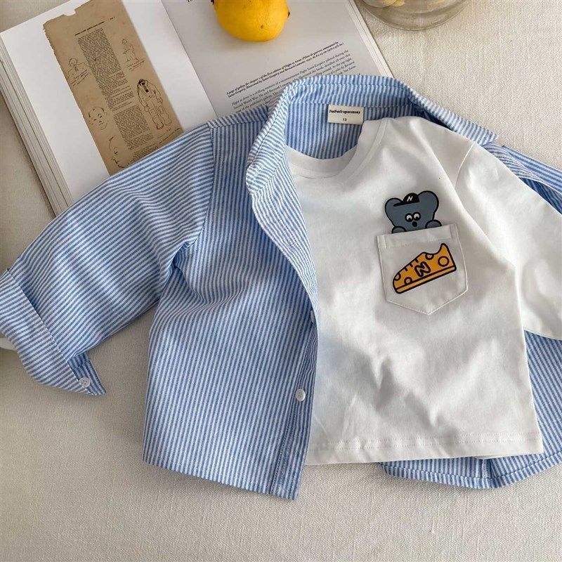 Áo sơ mi sọc bé trai mùa xuân thu dài tay 90-160 Size CWVC