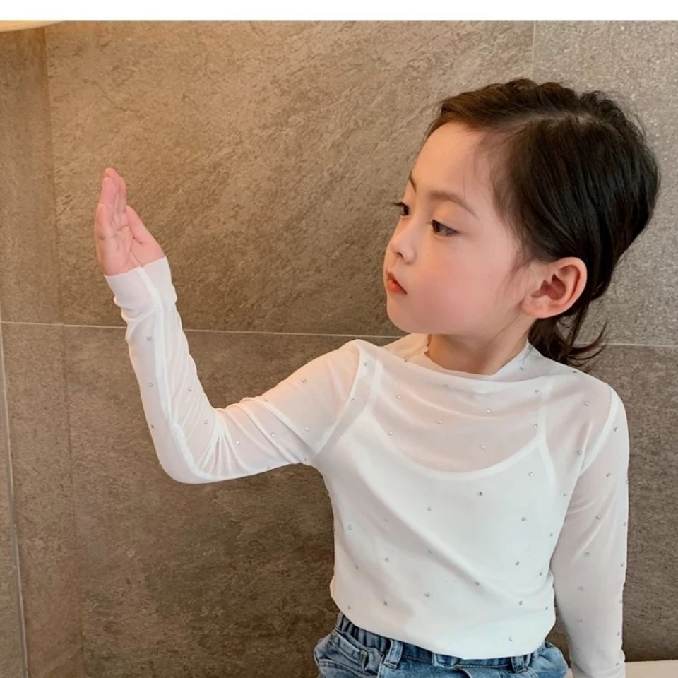 Áo thun gạc bé gái dài tay sequin rỗng 80-160 Size MR2F