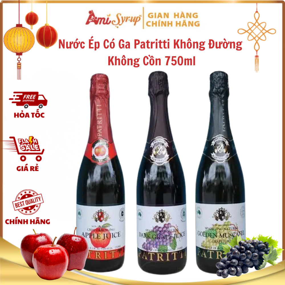 Nước Ép Có Ga Patritti Không Đường Không Cồn 750ml Thơm Ngon Tươi Mát, Sảng Khoái