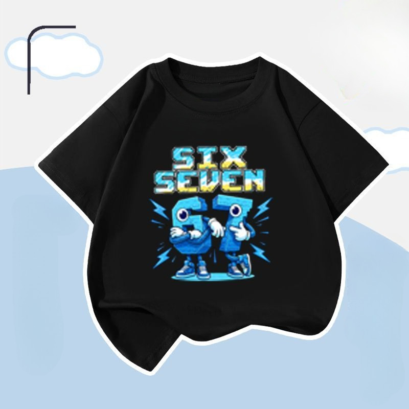 Trẻ em Six Seven 67 Áo sơ mi in họa tiết kỹ thuật số Hoạt hình dễ thương Quần áo mùa hè