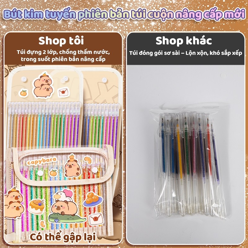 Bút highlight nhiều màu tươi sáng – Bút đánh dấu kim tuyến kèm tem Capybara dễ thương