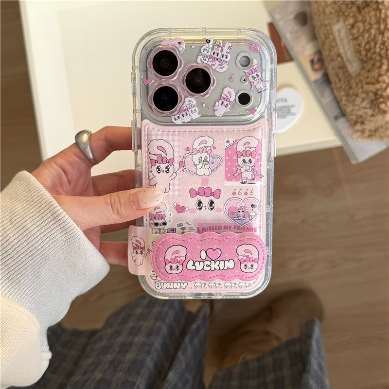 Ốp điện thoại PU materia họa tiết thỏ hồng cho iPhone 17 Pro max 16 Pro max