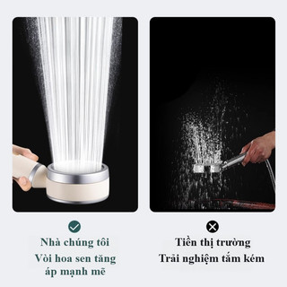Vòi sen lọc nước tăng áp màu hồng kem, chất liệu ABS bền, phun nước tăng áp, tặng kèm 3 lõi lọc
