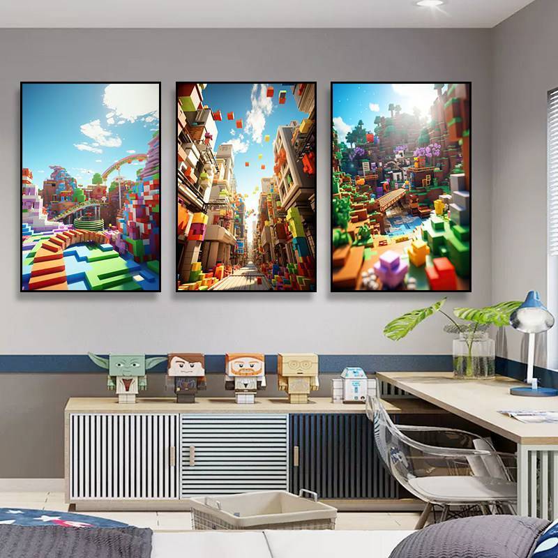 Minecraft Game Canvas Nghệ Thuật Treo Tường Poster Hoạt Hình Cho Phòng Chơi Game Phòng Ngủ Trang Trí Nhà