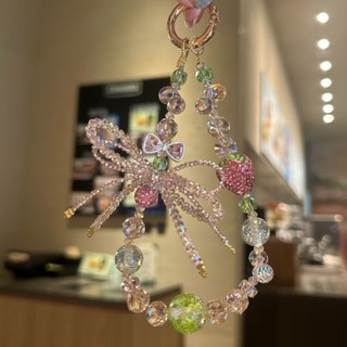 Màu Pha Lê Đính Hạt Nơ Hoa Mặt Dây Chuyền Điện Thoại Di Động Mặt Dây Chuyền Thời Trang Tình Yêu Ngọt Ngào Dâu Móc Khóa K3AP