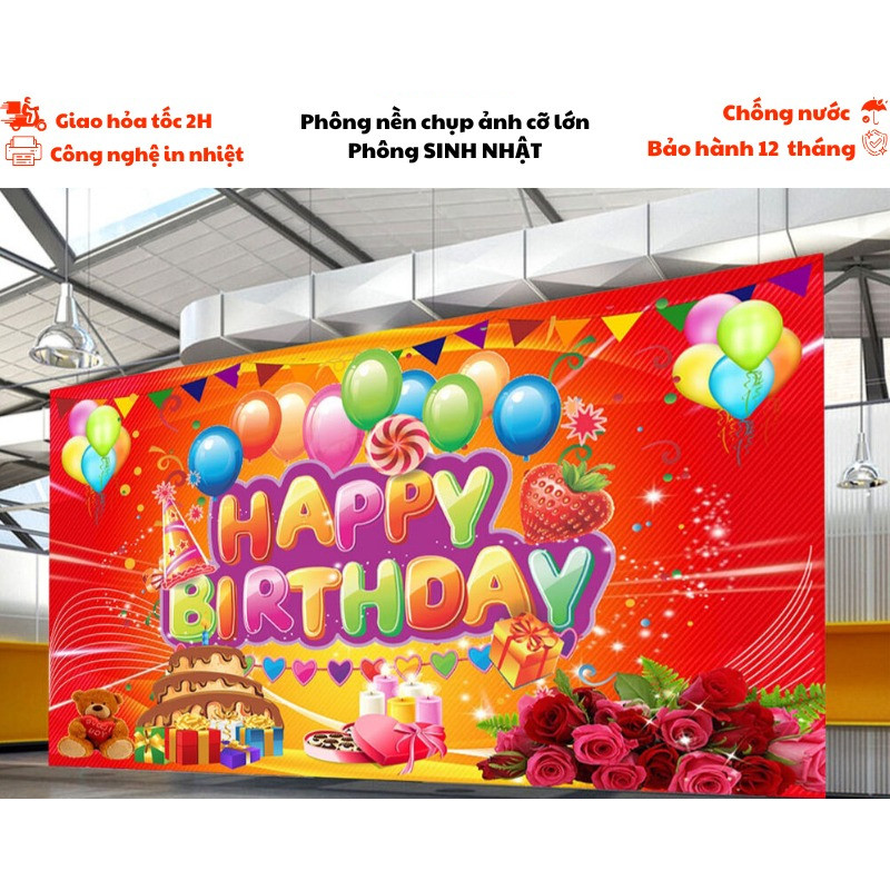 Phông nền chụp ảnh sinh nhật cỡ lớn có nhiều kích thước chất liệu in bạt ngoài trời chống nước