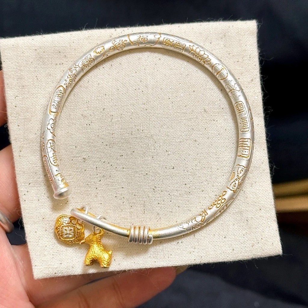 Khóa an toàn hình đồng xu ngựa nữ phong cách Trung Quốc chữ vàng tốt lành, chất liệu bạc plated
