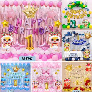 Set Bóng Bay Trang Trí Sinh Nhật Thôi Nôi Cho Bé Các Tuổi Rắn, Rồng Tone Màu Vàng, Xanh, Hồng, Đỏ SAN DF21