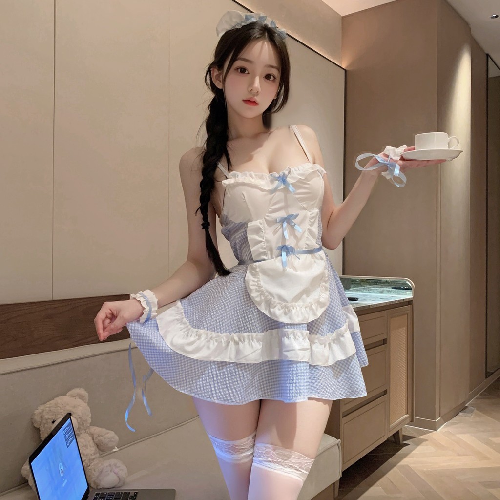 Đồ lót gợi cảm màu xanh ngọt ngào - Đồng phục quyến rũ cho người giúp việc và bộ đồ ngủ