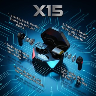 Tai nghe không dây Bluetooth X15 Tws, Tai nghe chơi game Bluetooth 5.3 có micrô tích hợp