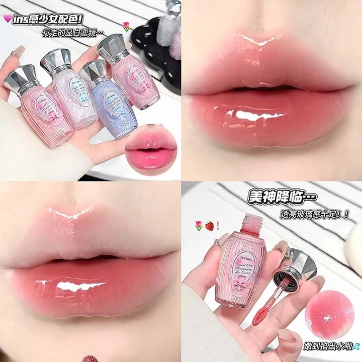 LUCKGO Pha Lê Trong Suốt Dưỡng Ẩm Tinh Chất Môi Mật Ong Ánh Sáng Đường Dưỡng Ẩm Son Môi Môi Dầu Son Môi Môi Môi Men Tăng Cường Son Bóng