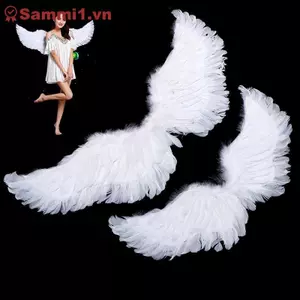 Đôi cánh lông vũ thiên thần trắng ZK có dây đeo đàn hồi cho bữa tiệc trẻ em Cosplay Halloween VN