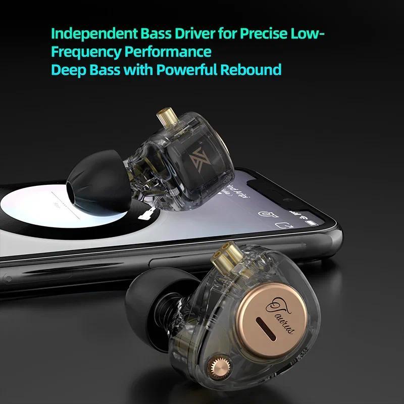 KZ Taurus 2DD Micrô kép trong tai Tai nghe có dây Chế độ kép HIFI Bass Âm nhạc Tai nghe thể thao khử tiếng ồn