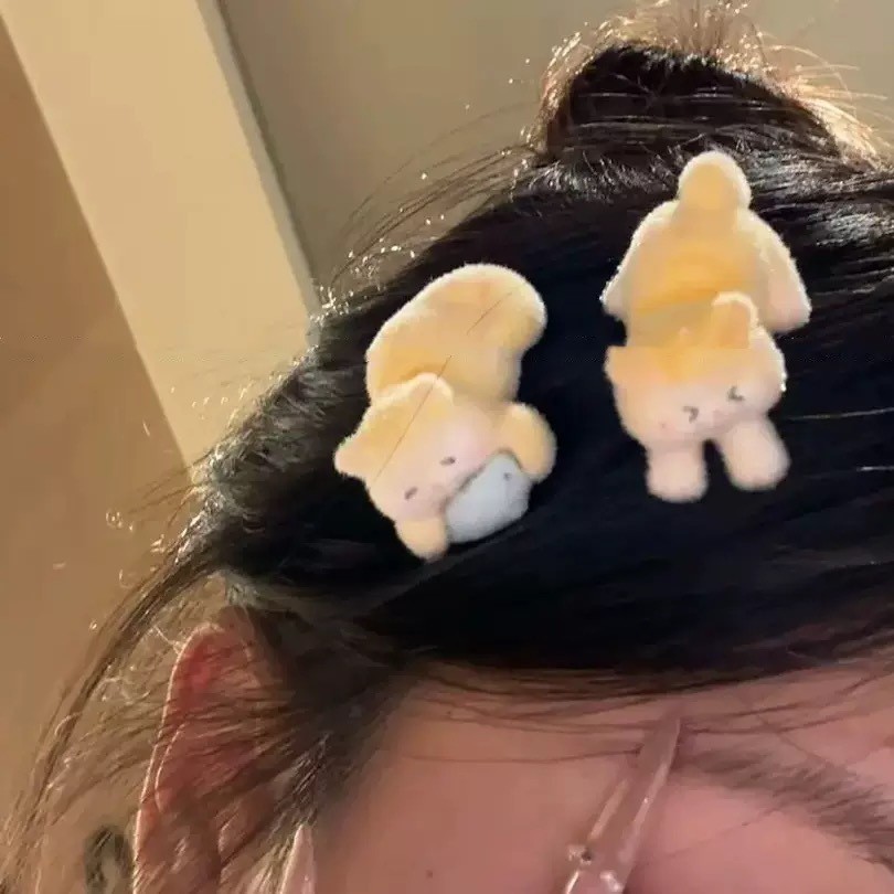 Kawaii Flocking Mèo Kẹp Tóc Thiết Kế Cá Mỏ Vịt Kẹp Nữ Nổ Phụ Kiện Tóc