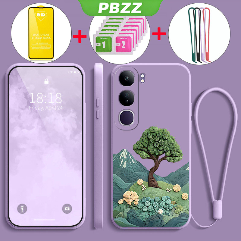 Với ốp kính cường lực cho vivo v40 lite vivo Y19S 4G VIVO y29s y04 Y29 4g, vỏ điện thoại mềm silicone lỏng chống sốc thiết kế mới thẩm mỹ Manga Cây Cây YTMLS01
