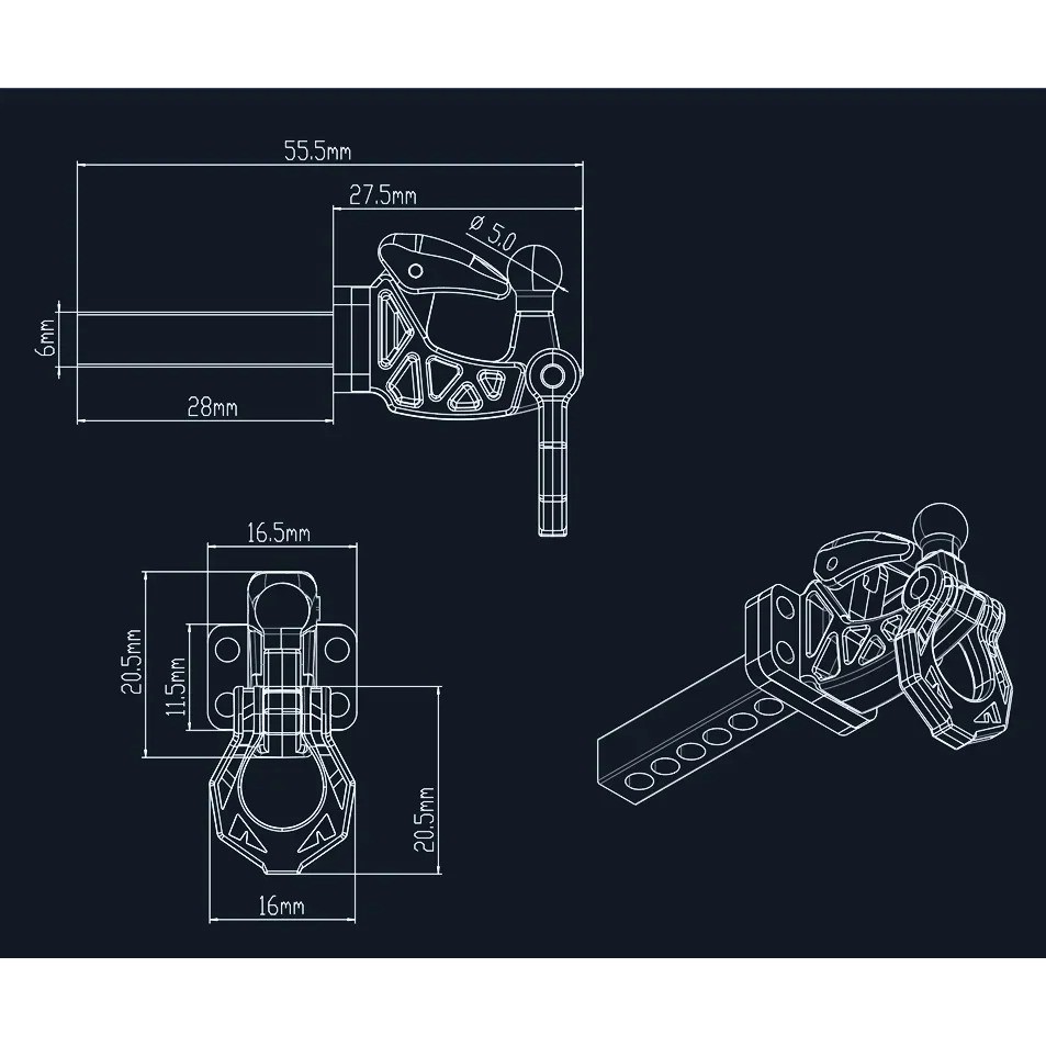 Móc kéo kim loại & cản sau cho bánh xích RC 1 / 10 1 / 8 | Bộ thu dây thả cho Axial SCX10 / TRX4 | Gắn xe kéo hạng nặng | RGT