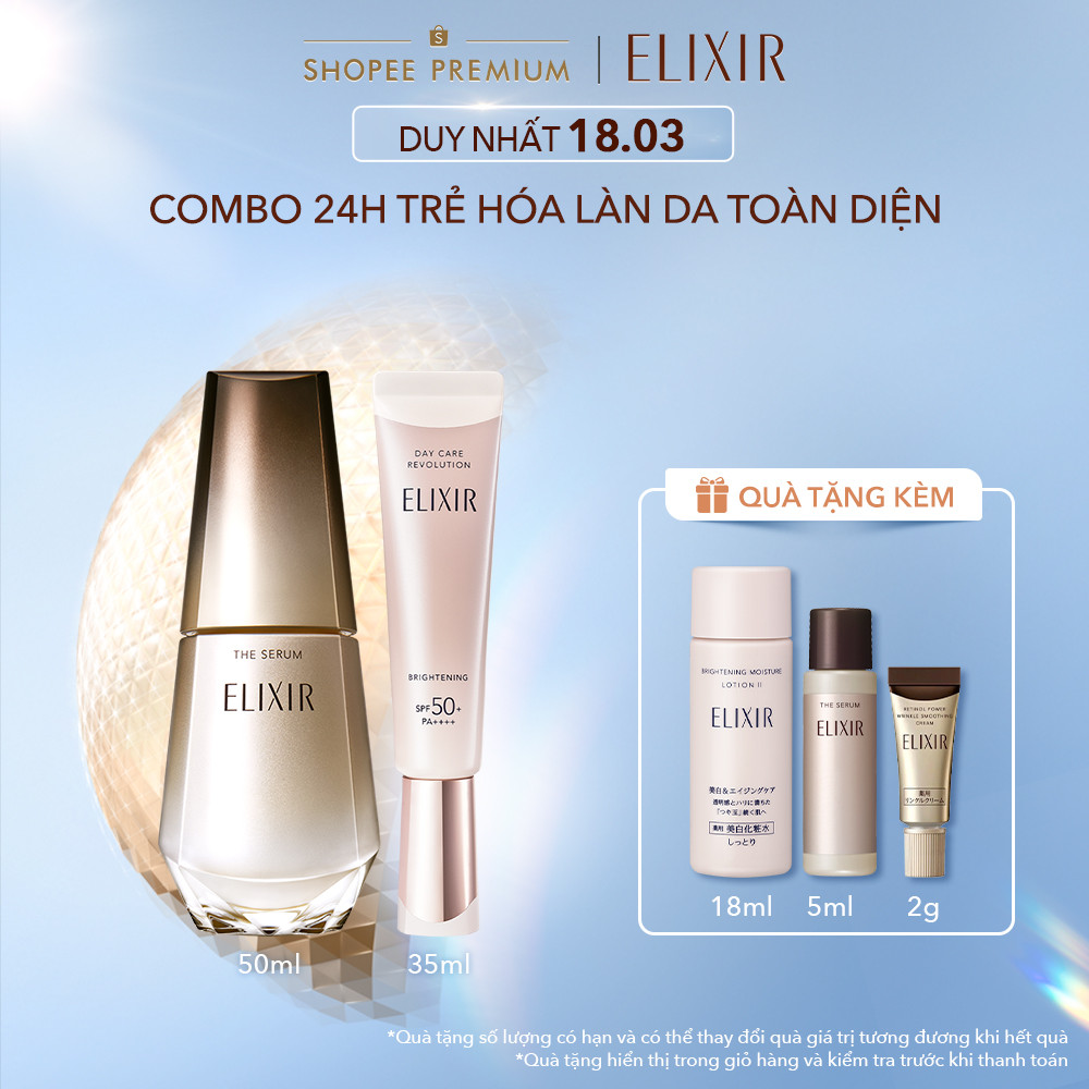 COMBO Tinh chất trẻ hóa làn da Elixir THE SERUM 50ml + Sữa chống nắng ...