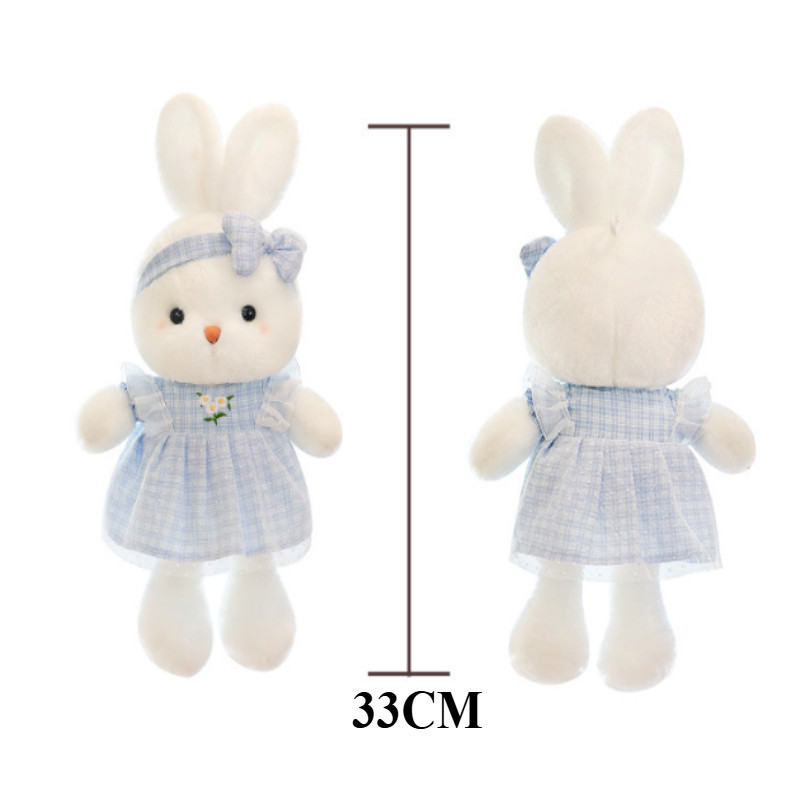 Thú nhồi bông thỏ dễ thương - 33cm, mặc váy, mềm mại bồng bềnh, trang trí nhà cửa, quà sinh nhật
