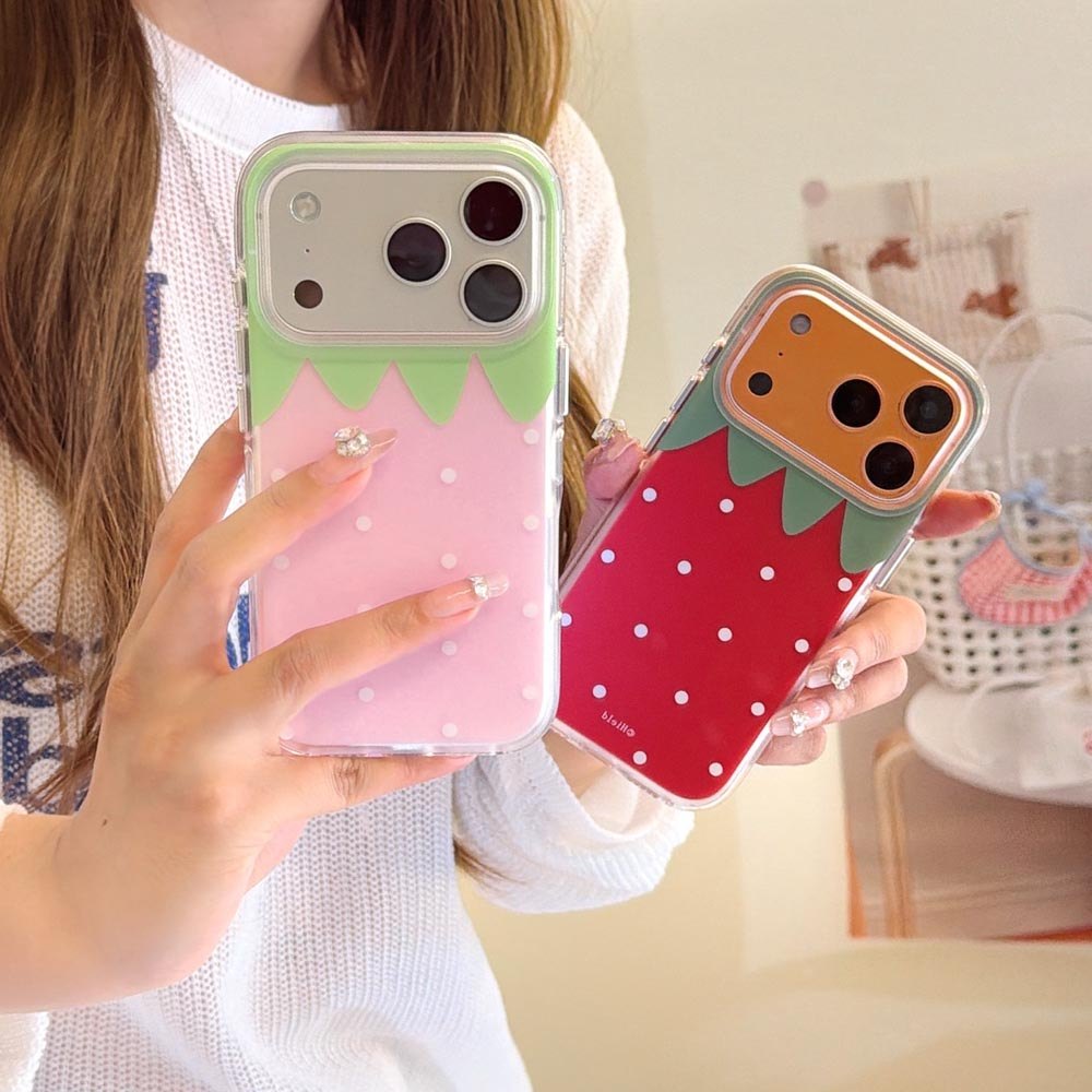 Ốp Lưng Cứng Tương Thích Với iPhone 13 14 14Pro 14ProMax 15 15Pro 15ProMax 16 16Pro 16ProMax 17 17Pro 17ProMax Ốp Họa Tiết Dâu Đỏ