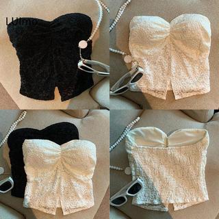 LUImo Nữ Ren Gợi Cảm Crop Strapless Có Đệm Ngực Mùa Hè Sang Trọng Đảng Câu Lạc Bộ Áo SBS