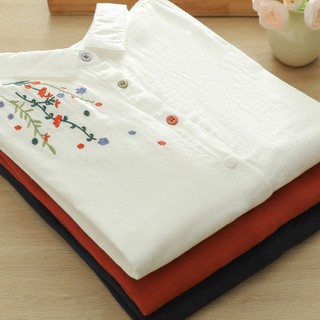 Áo sơ mi nữ 100% cotton, thêu hoa nhỏ, phù hợp mọi season