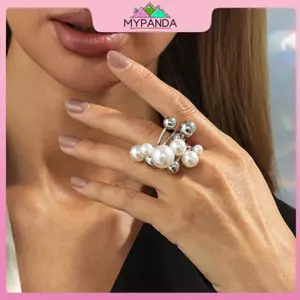 MYPANDA Nhẫn kim loại đính hạt ngọc trai, độc đáo, phù hợp làm quà tặng trang sức thời trang cho nữ.