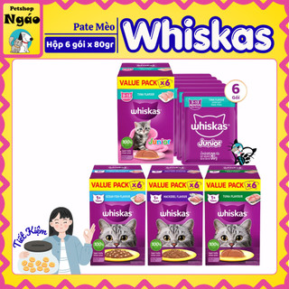 [Hộp 6 gói] Pate Cho Mèo Whiskas 80g - Hộp 6 gói hãng Tiết kiệm