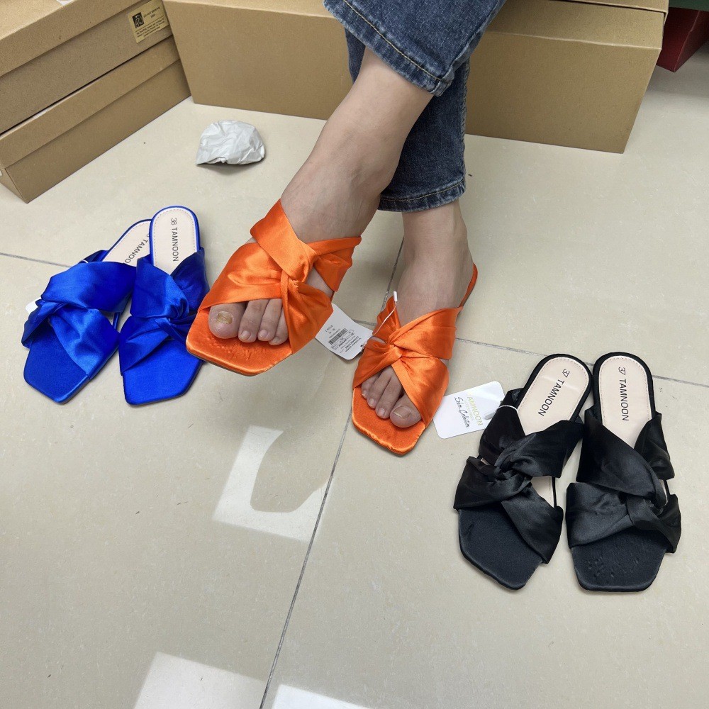Giày bệt nữ satin màu cam