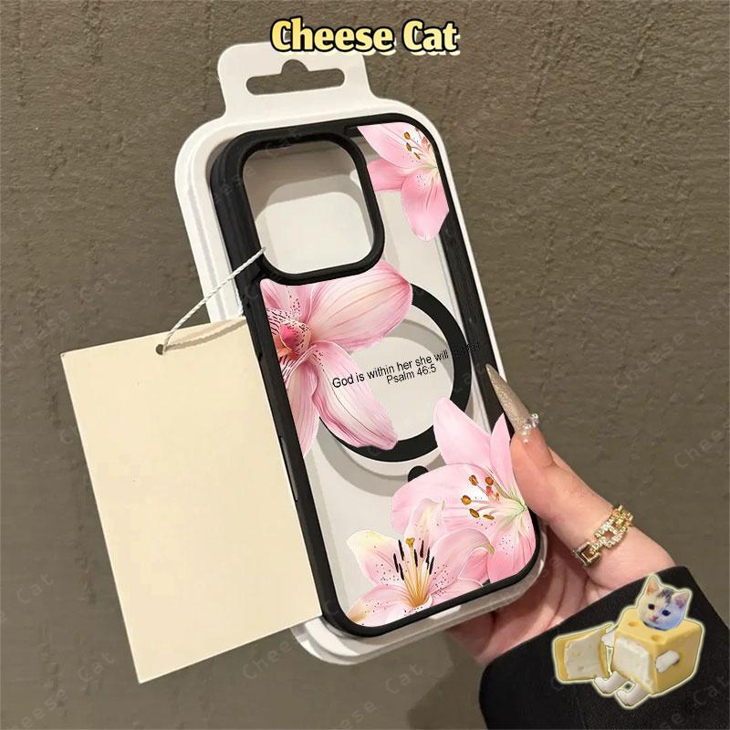cánh hoa huệ hồng Ốp điện thoại từ tính cho iPhone 11 12 13 14 15 16 17 Pro Max 7 Plus XR Xs Max Vỏ điện thoại màu hồng