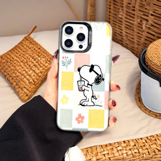 Ốp Lưng Iphone Phim hoạt hình thời trang Cho Iphone 7 xs xr 11 12 13 14 15 16 Pro Max Plus SNOOPY Grid simple fashion
