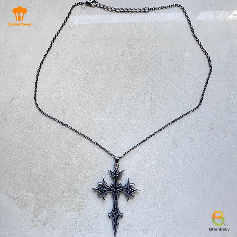 Mặt dây chuyền chữ thập cổ điển phong cách vintage gothic bạc, quà tặng Giáng sinh dành cho nữ mới