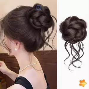 Tóc giả chignon xộn bun kèm kẹp trong mảnh lông tơ xoăn, tiện lợi cho nữ