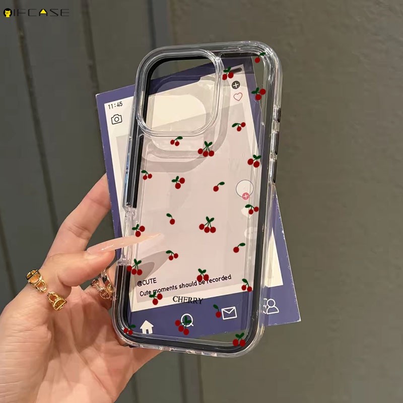 Dành Cho Samsung Galaxy S26 S25 Edge S24 FE S23 Plus S22 Ultra S26 + S25 + S24 + S23 + Ốp Điện Thoại 2 Trong 1 Trái Cây Anh Đào Màu Đỏ Dễ Thương Đơn Giản Màu Đen Trong Suốt Vỏ Mềm