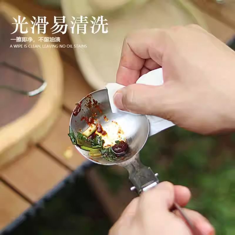 Thìa Gấp Cắm Trại Ngoài Trời Chiên Thìa Canh Thìa Dụng Cụ Nhà Bếp Gia Đình Thép Không Gỉ Dày Nấu Ăn Ngoài Trời Bộ Đồ Ăn