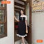 Đầm thiết kế BEMINE cổ sơ mi dáng chữ A phối xô ren đục lỗ phù hợp đi làm, đi chơi-B489