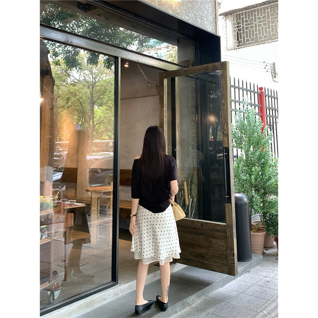 SUXI Váy midi chữ A chấm bi mềm mại dành cho nữ mùa hè 260331
