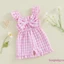 Bộ áo liền quần kẻ sọc cho bé gái mới biết đi có nơ áo liền quần Gingham