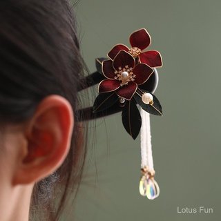 Phụ kiện tóc Hanfu cổ điển - kẹp tóc hình chữ U cuộn, handmade từ gỗ đàn hương và nhung