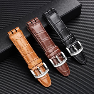 Vintage Mờ Chính Hãng Da Dây Đeo Đồng Hồ Cho Swatch YOS440 Core Bộ Sưu Tập YOS449 YOS401 YOS447 Dây Đeo Đồng Hồ Nam Nữ 23 Mm 26 Mm Dây Đeo Đồng Hồ Vòng Tay