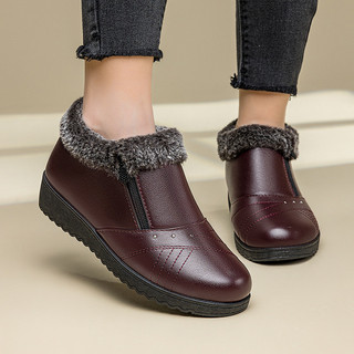 Giày Cotton Mẹ Nữ Mùa Đông Lông Cừu-Fleece Ấm Áp Giày Cotton Bò Đế Tendon Giày Da Nữ Chống Trơn Trượt Người Cao Tuổi Trung Niên Mềm Mại @ -
